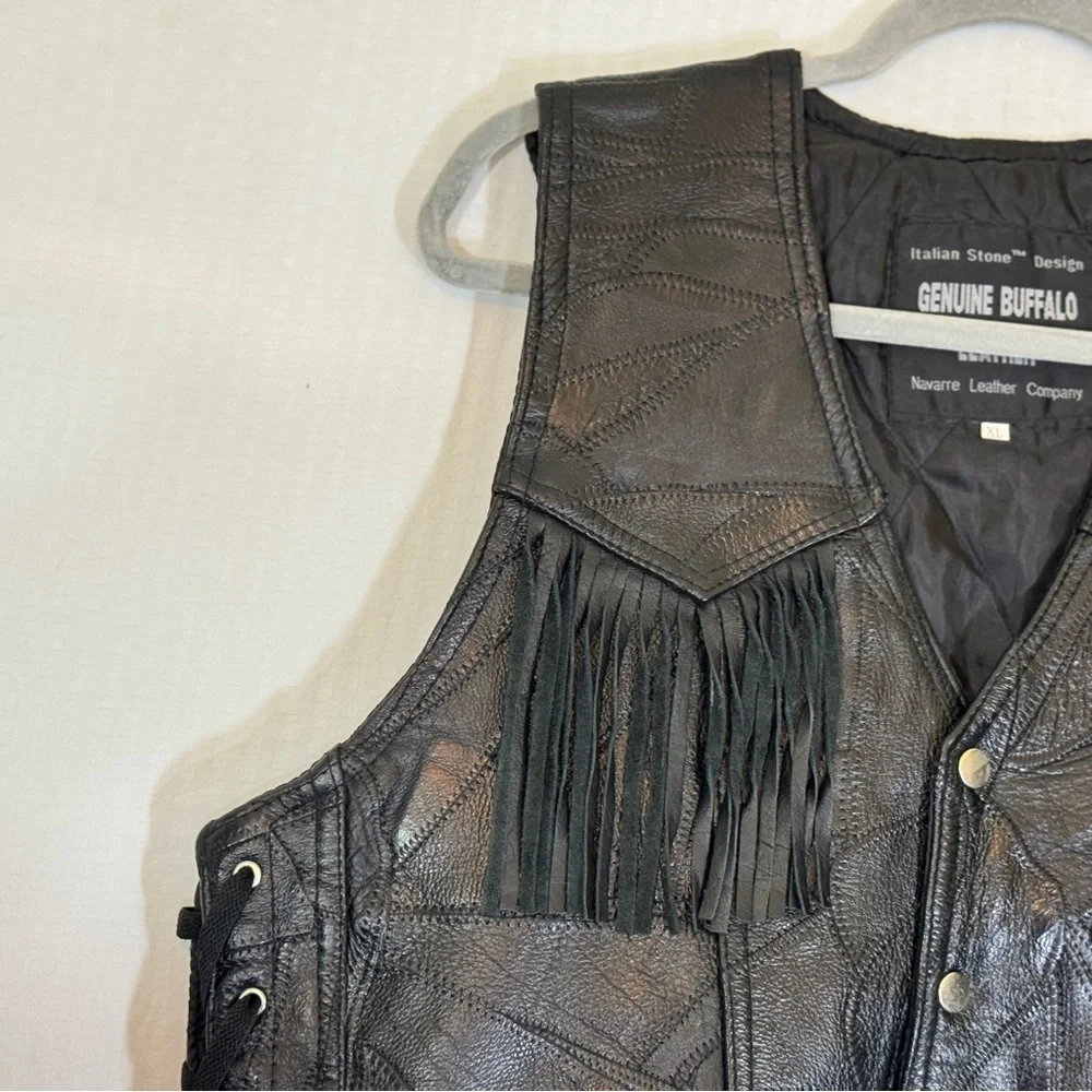 Vintage Navarre Genuine Buffalo Leather Fringe Vest XL – Italian Stone
